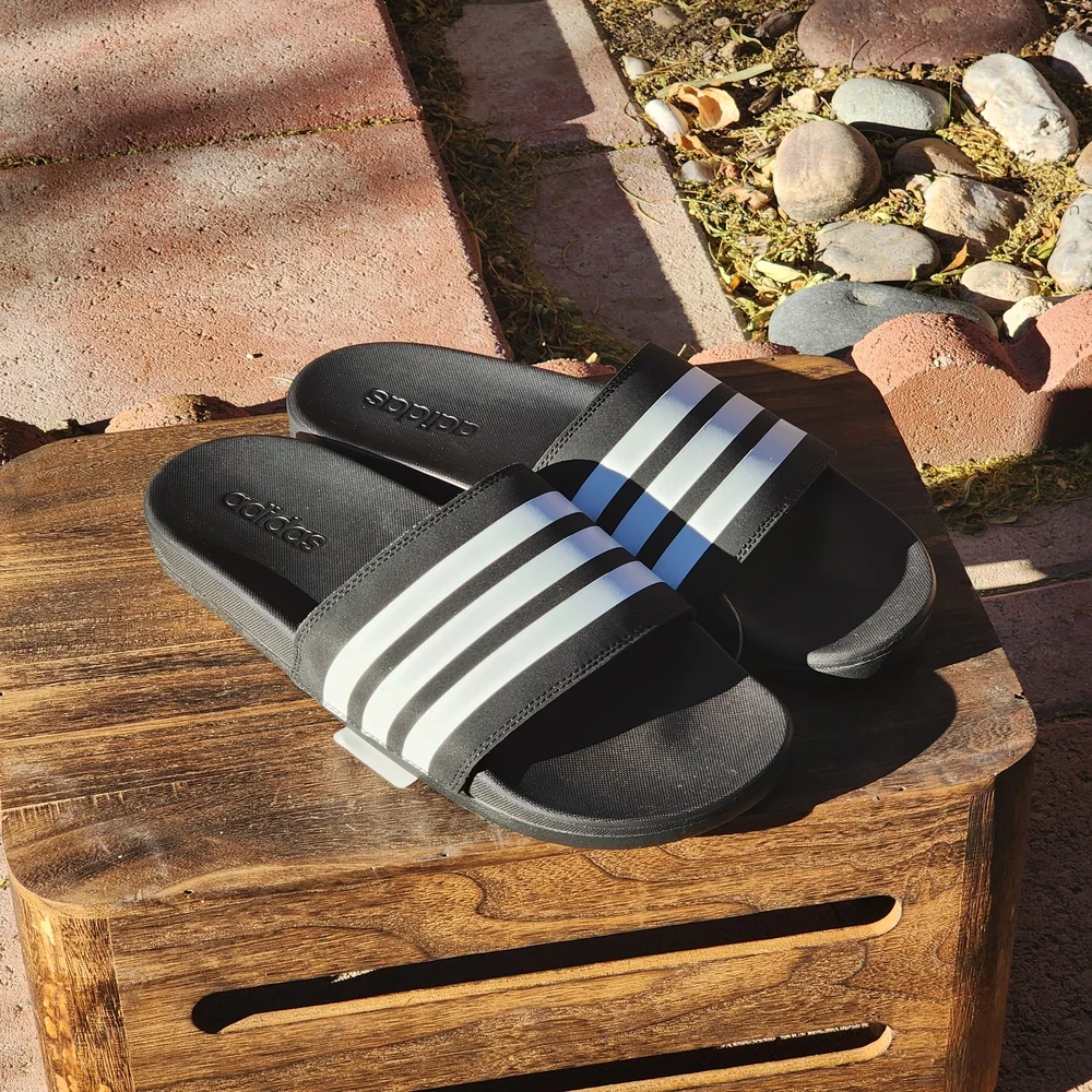 Adidas Adilette Comfort Black Slide Sandal with White Stripes Size 11
